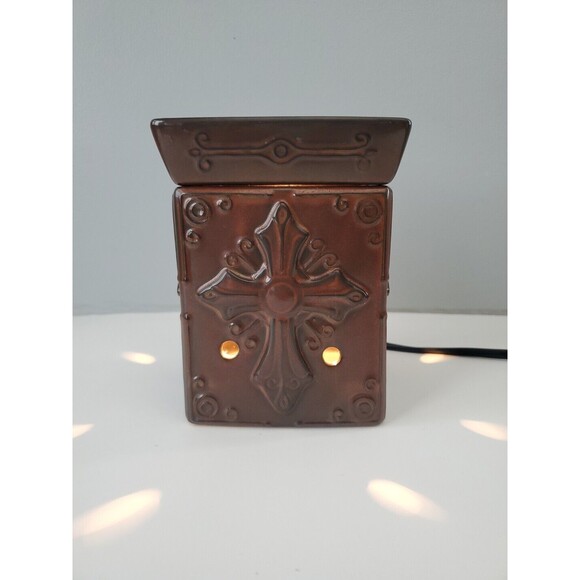 Scentsy Brown Hope Cross Celtic Full Size Electric Candle Wax Warmer Retired - Picture 1 of 11